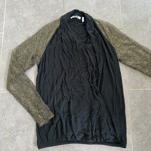 Long Sleeve Wrap Top with Gold Sheer Sleeves